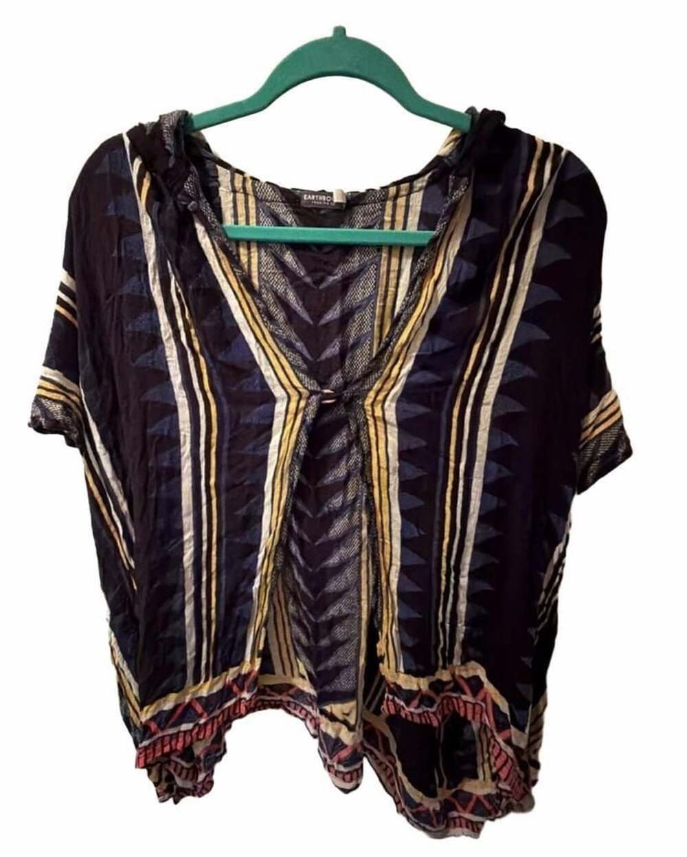 Earthbound Trading Co. Geometric Print Hooded Kimono Duster